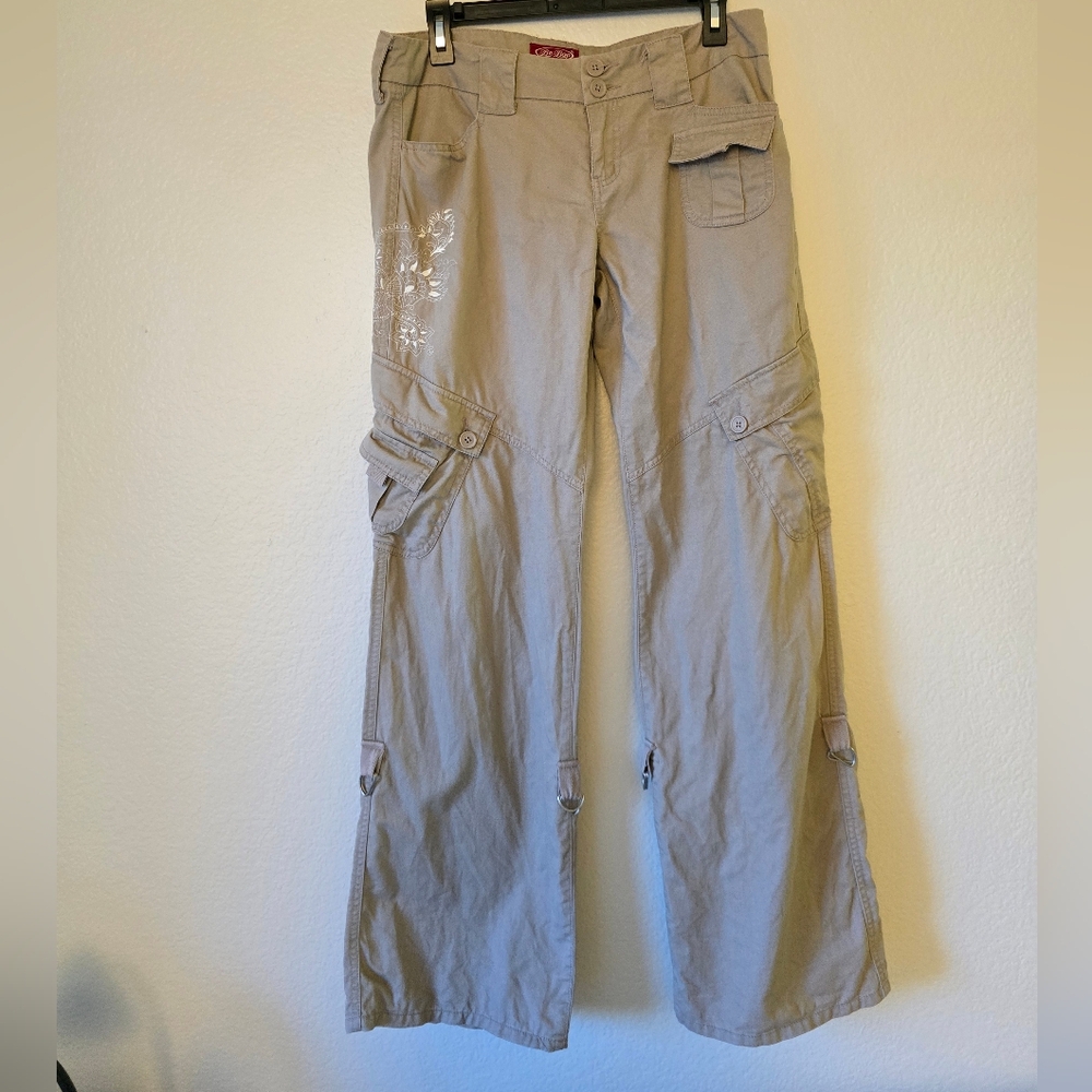 Y2K Vintage Inspired Tan BeBop Women's Embroidered Cargo Pants